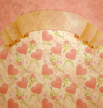 vintage style scroll blank with pastel hearts pattern