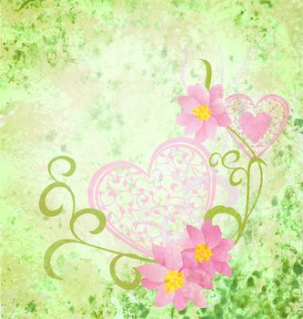 pink flowers romantic spring vintage background, love and cute