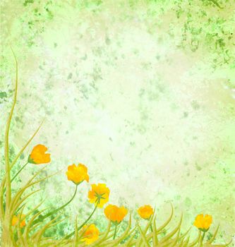 light green illustration with yellow flowers