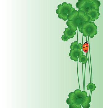Clover vector border on white with ladybird for St. Patrick's day