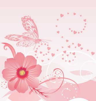 vector cosmos flower with butterfly vector illustration