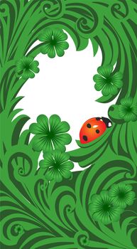 green vector St. Patrick day frame with clover and ladybird