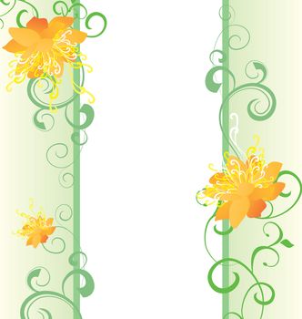 green flourishes and orange flowers fantasy vector frame