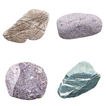 set of four minerals on a white background