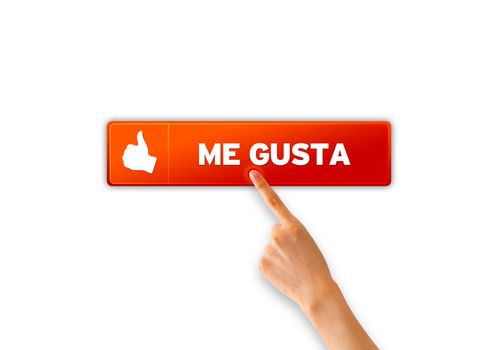 Hand pointing at an orange Me Gusta icon. 