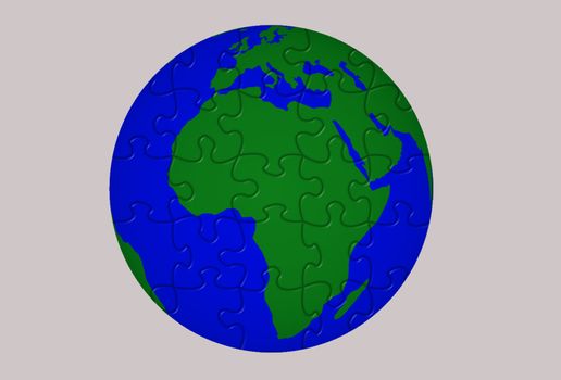 Globe in blue and green with a puzzle