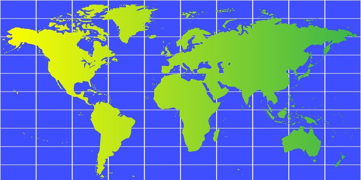 world map in green color on a sea blue background