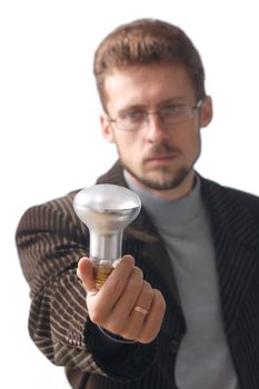 A man keeping electric lamp 