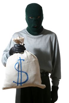 An image of a man in mask with  bag