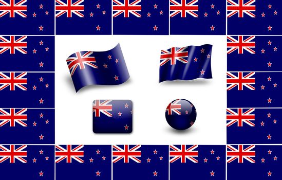 Flag Of New Zealand. icon set. flags frame