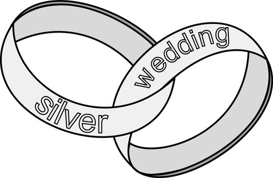 Two linked rings with the words silver on one and wedding on the other