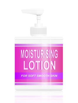 Illustration depicting a single moisturising lotion dispenser arranged over white background.