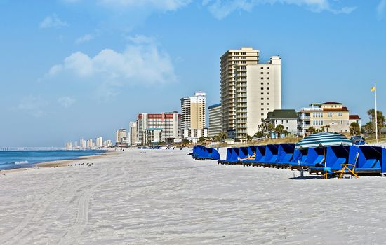 The shoreline of a beach at Panama City Beach, Florida.