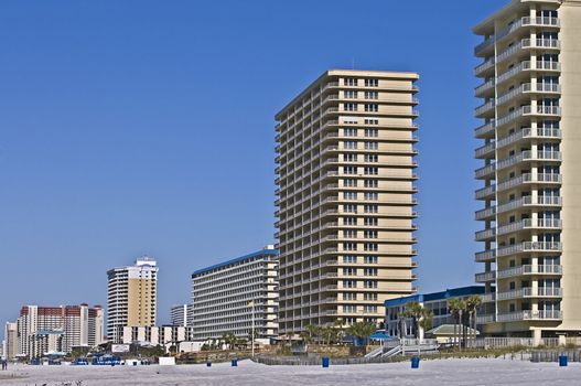Cobdominiums in a row along the beach in Panama City Beach, Florida.