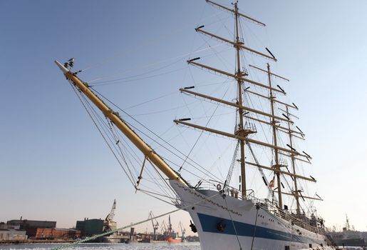 three-masted sailing ship at the pier    