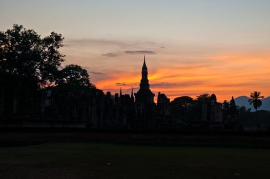 Sun effect and old  temple