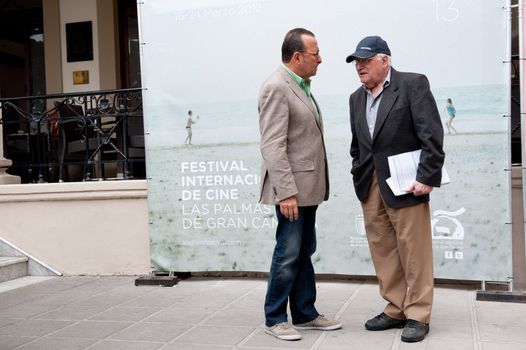 LAS PALMAS, SPAIN–MARCH 20: Film director Vicente Aranda(r), from Barcelona, and
Claudio Utrera(l), from Canary Islands, during LPA International Film Festival on March 20, 2012 in Las Palmas, Spain
