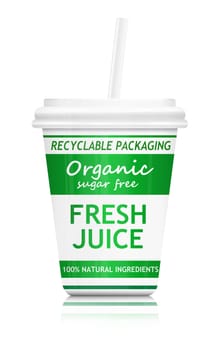 Illustration depicting a fast food drink container with a healthy and environmental concept. Arranged over white.
