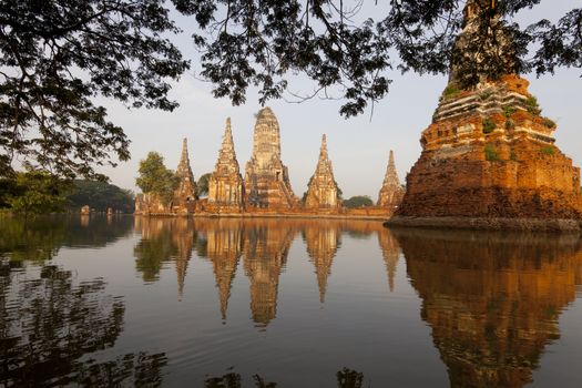 Floods Chaiwatthanaram Temple at Ayutthaya, Thailand.