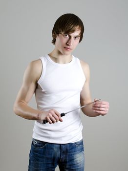 Man with military knife.