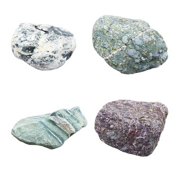 set of four minerals on a white background