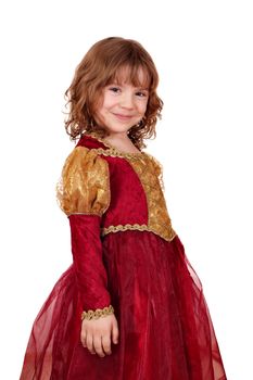 beautiful little girl in red and gold dress