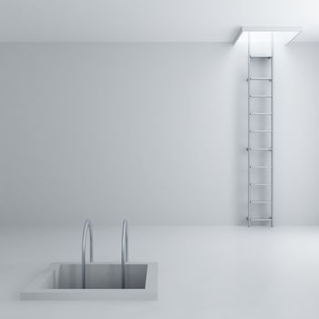 Ladders upwards and downwards in a light room