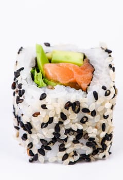 Sushi with avocado on white background