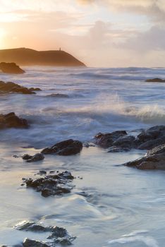 Cornish seascape shot at sunset. View to Stepper Point.