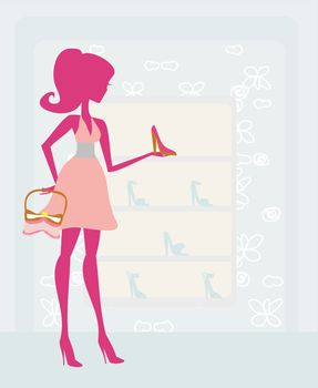 Fashion girl shopping in shoe shop