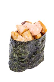 Spicy Tuna (maguro) Gunkan on white background isolated