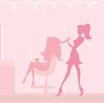 Vector illustration of the beautiful woman in hairdressing salon