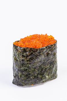 Tobiko Gunkan Sushi with Fish Roe on white background