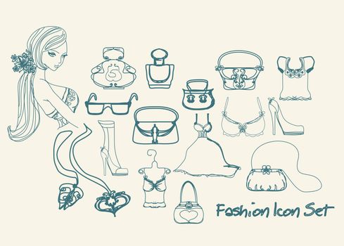 Fashion shopping icon doodle set