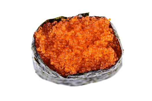 Tobiko Gunkan Sushi with Fish Roe on white background isolated