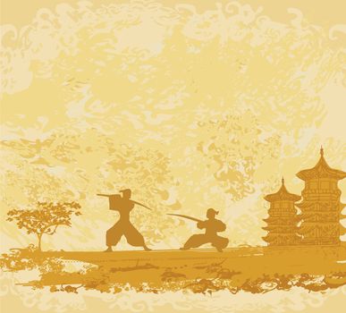 old paper with Samurai silhouette