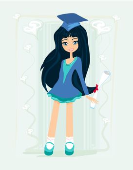 Illustration of a Kid Holding Her Diploma