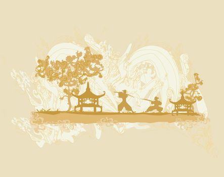 old paper with Samurai silhouette