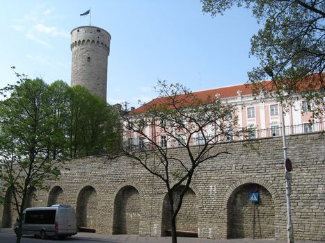 Parliament of Estonia and Pikk Hermann bastion in Tallin, the capital of Estonia