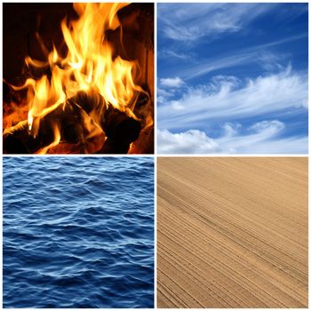 Four elements of nature. Fire, water, air and earth.