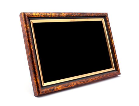 Vintage wooden photo frame on white background