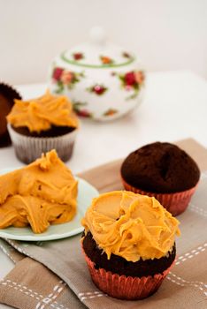 delicious homemade cupcakes with peanut butter icing