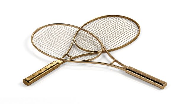 Two gold tennis rackets.