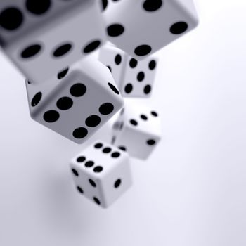 white dice cubes on a light background