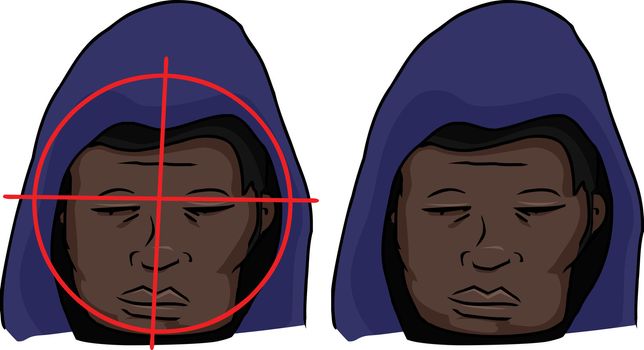 Hooded Black man with gun target on his face