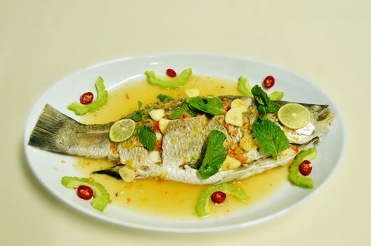 Steamed snapper fish with lemon ,spicy  food