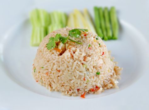 delicious food , prawns fried rice with chilli sauce