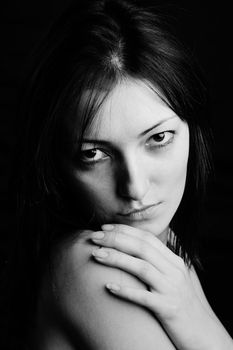 An image of a young beautiful woman (black and white)