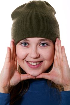 An image of a girl in a green hat