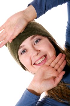 An image of a girl in a green hat